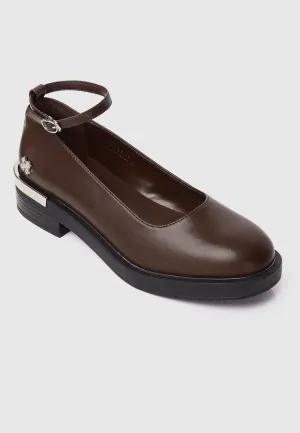 A Smiling Heart Ankle-Strap Flats & Ballerina (Brown)