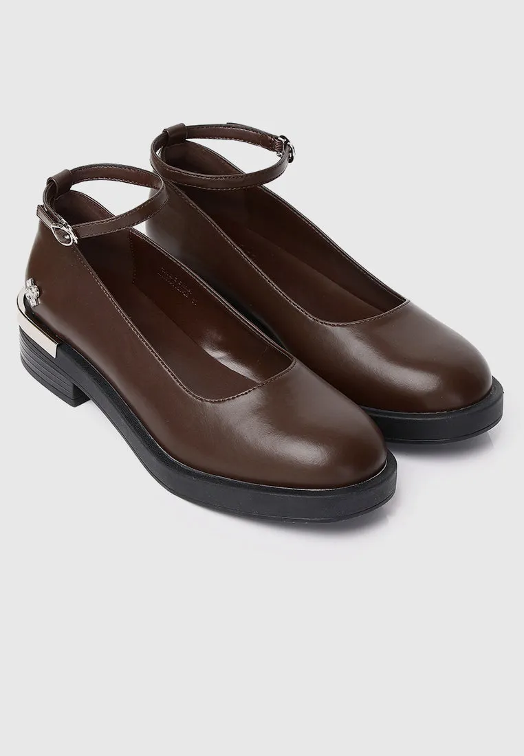 A Smiling Heart Ankle-Strap Flats & Ballerina (Brown)