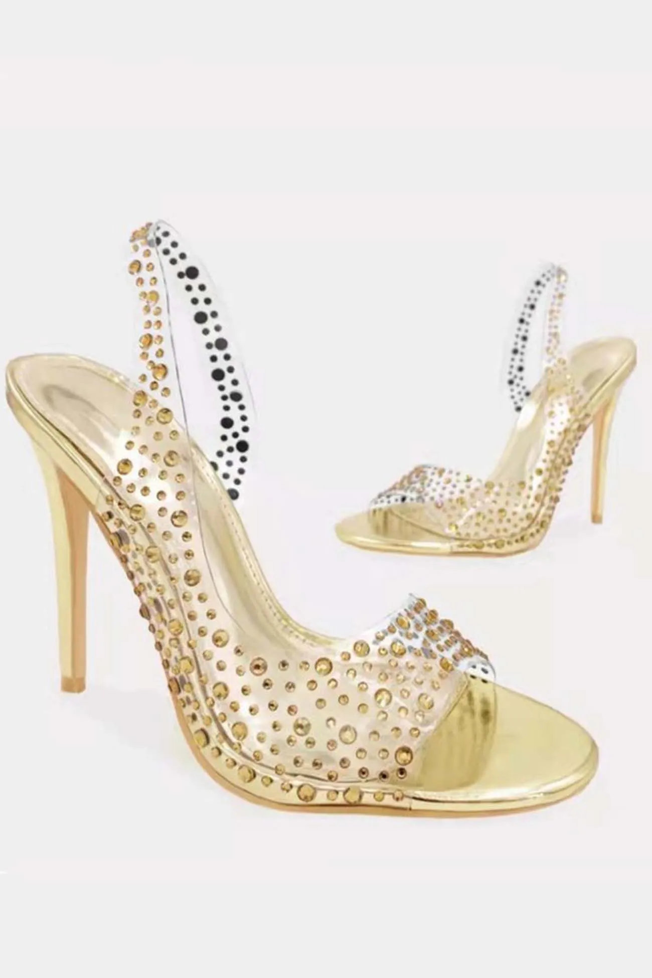 Amozae-Clear Rhinestone Slingback High Heel Sandals