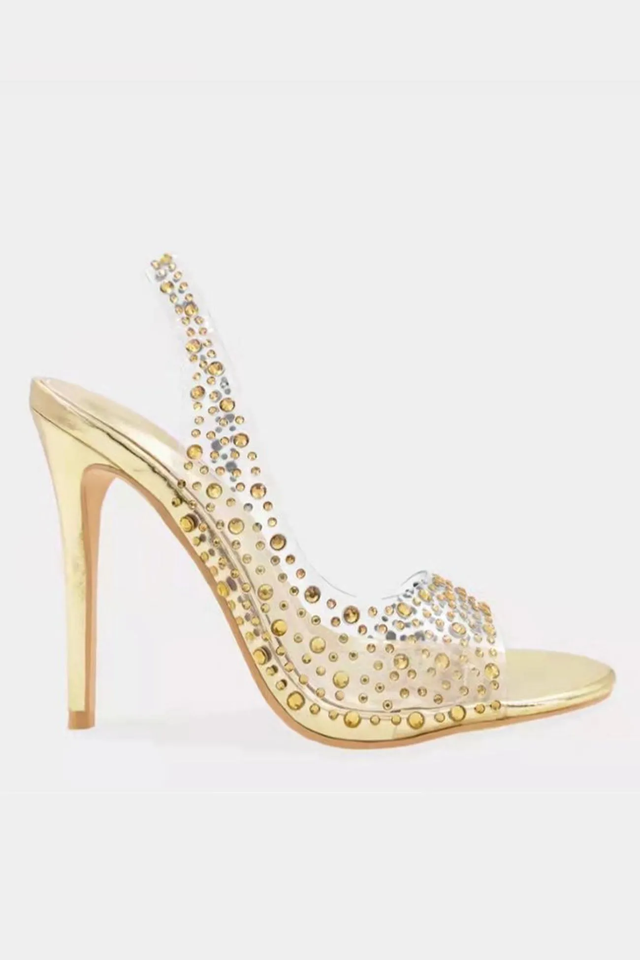Amozae-Clear Rhinestone Slingback High Heel Sandals