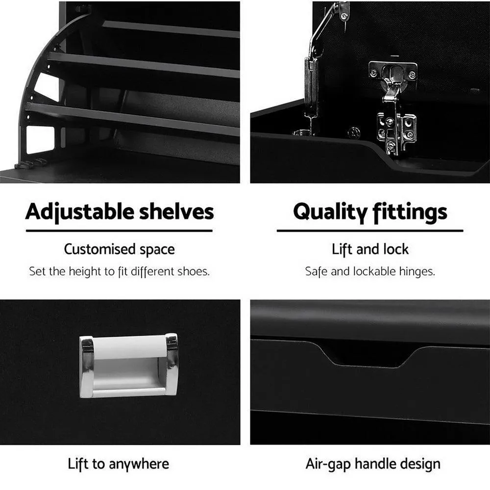 Artiss 3 Tier Shoe Cabinet Storage Stool Black