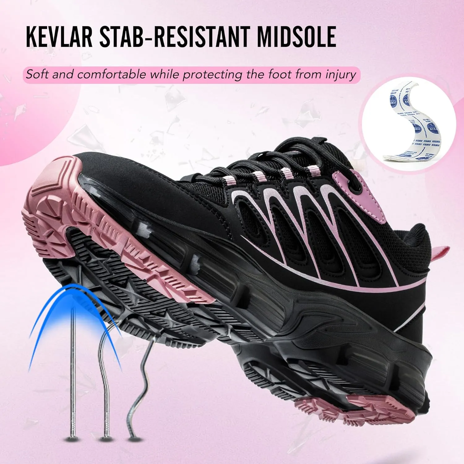 Asiman Steel Toe Shoes for Women Pink Safety Toe Shoes Breathable Lightweight Composite Work Sneakers