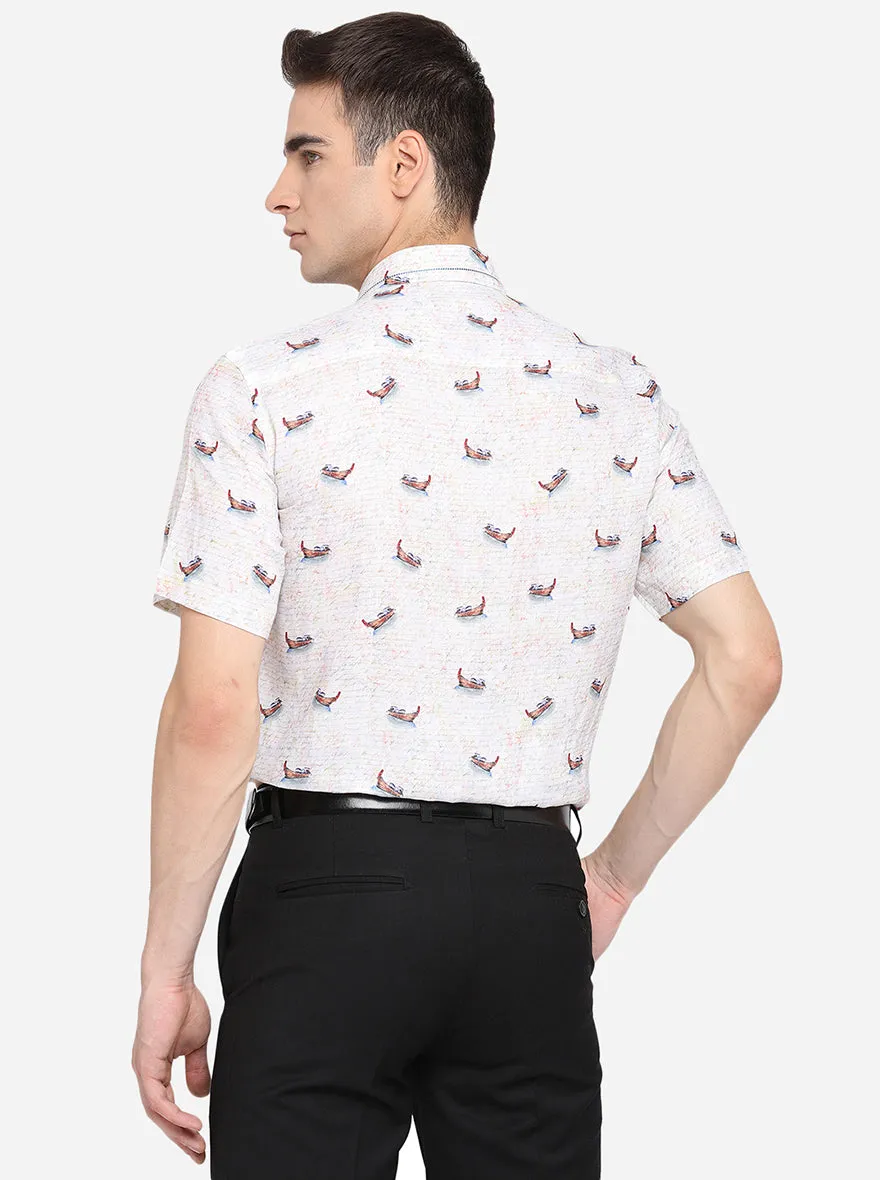 Cream Printed Slim Fit Party Wear Shirt | JB Studio
