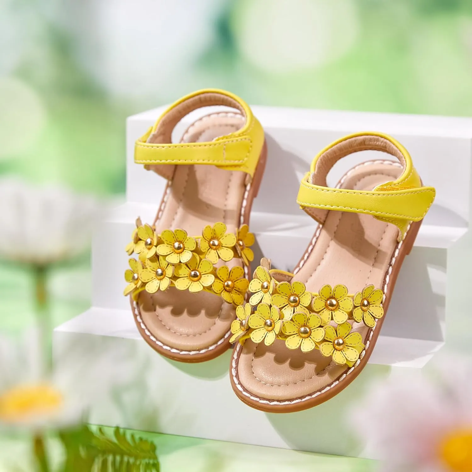 Flaryzone Toddler Little Girls Glitter Flower Open-Toe Flat Dress Sandals Summer Shoes