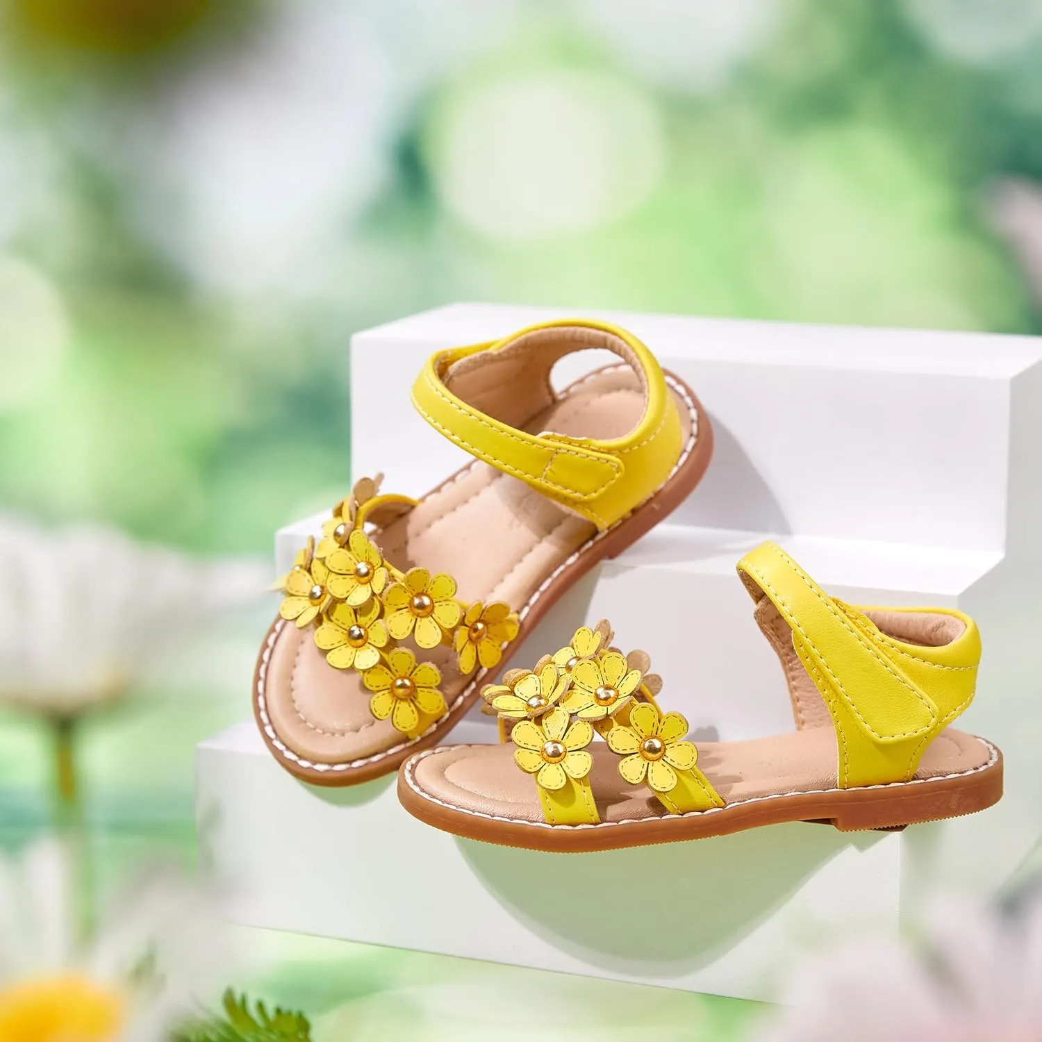 Flaryzone Toddler Little Girls Glitter Flower Open-Toe Flat Dress Sandals Summer Shoes