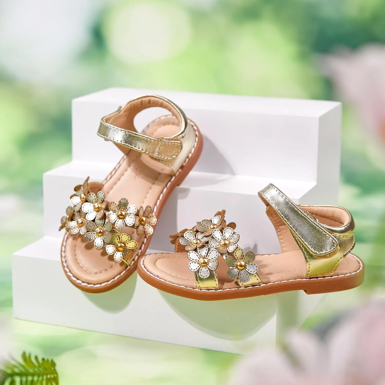 Flaryzone Toddler Little Girls Glitter Flower Open-Toe Flat Dress Sandals Summer Shoes