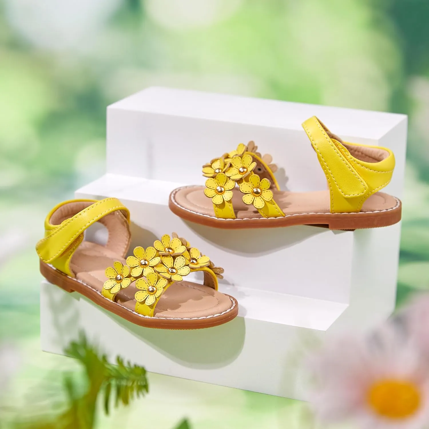 Flaryzone Toddler Little Girls Glitter Flower Open-Toe Flat Dress Sandals Summer Shoes