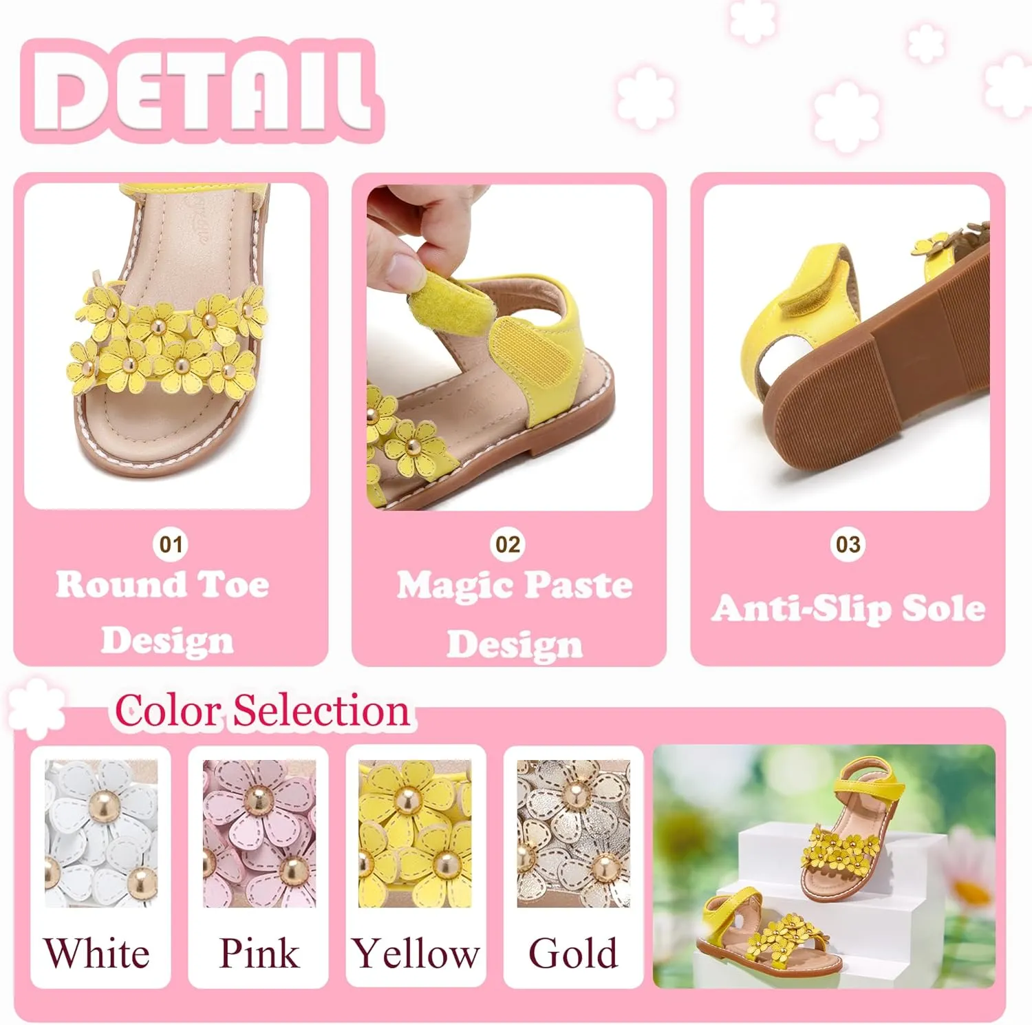 Flaryzone Toddler Little Girls Glitter Flower Open-Toe Flat Dress Sandals Summer Shoes