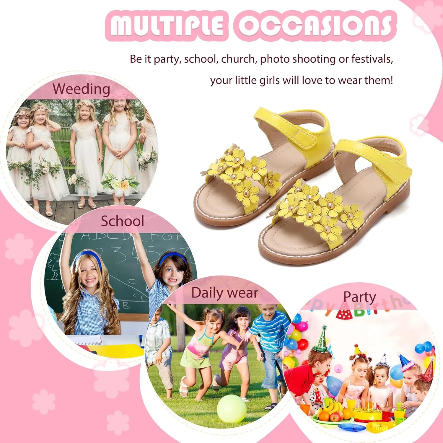 Flaryzone Toddler Little Girls Glitter Flower Open-Toe Flat Dress Sandals Summer Shoes