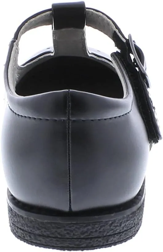 FOOTMATES Sherry BTS Leather T-Strap Mary Jane Flats Girls Dress Shoes with Wide Toe Box and Custom-Fit Insoles, Non-Marking Outsoles - for Little Kids and Big Kids, Ages 4-12