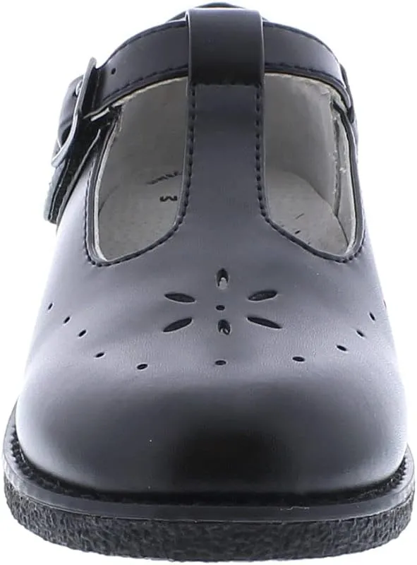 FOOTMATES Sherry BTS Leather T-Strap Mary Jane Flats Girls Dress Shoes with Wide Toe Box and Custom-Fit Insoles, Non-Marking Outsoles - for Little Kids and Big Kids, Ages 4-12