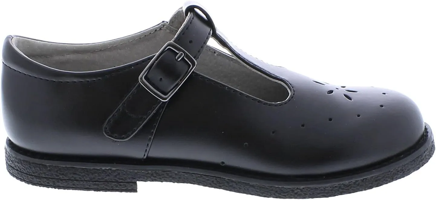 FOOTMATES Sherry BTS Leather T-Strap Mary Jane Flats Girls Dress Shoes with Wide Toe Box and Custom-Fit Insoles, Non-Marking Outsoles - for Little Kids and Big Kids, Ages 4-12