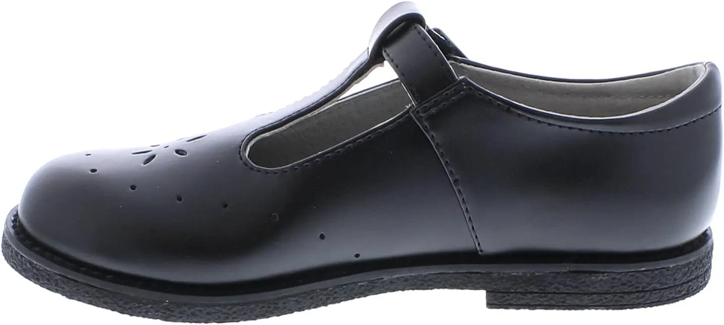 FOOTMATES Sherry BTS Leather T-Strap Mary Jane Flats Girls Dress Shoes with Wide Toe Box and Custom-Fit Insoles, Non-Marking Outsoles - for Little Kids and Big Kids, Ages 4-12