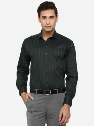 Forest Green Striped Regular Fit Formal Shirt | JadeBlue