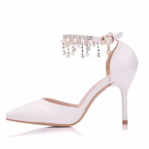 Fringed Sandals Stiletto Pointed White Bridal Shoes Women's High Heels P09L