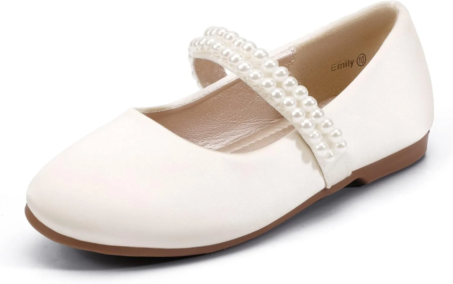 Hehainom Toddler/Little Girls Emily Mary Jane Dress Shoes Flower Girl Ballet Flats with Pearls for Party School