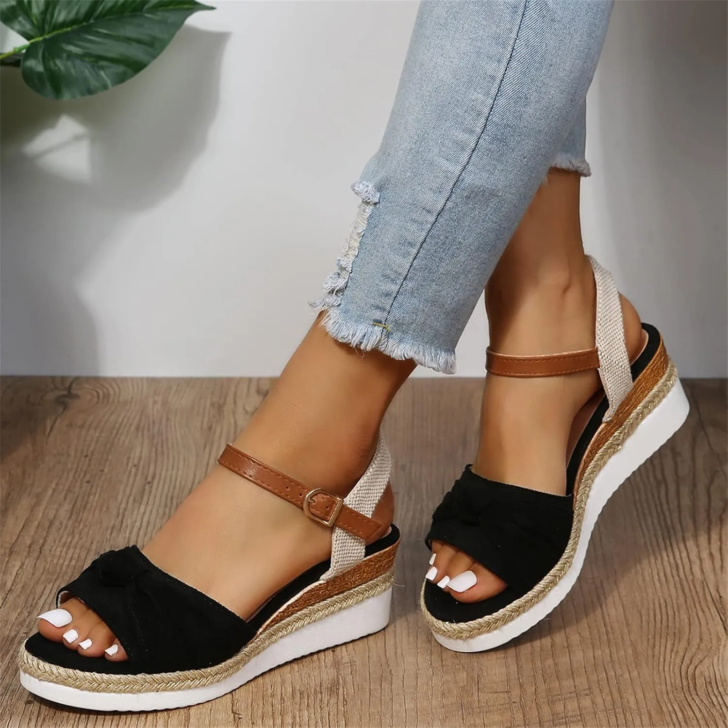 Ladmiple Summer Sandals for Women 2023 Dressy Espadrilles Wedge Shoes Open Toe Wedges Casual Travel Comfy Slip On Sandal