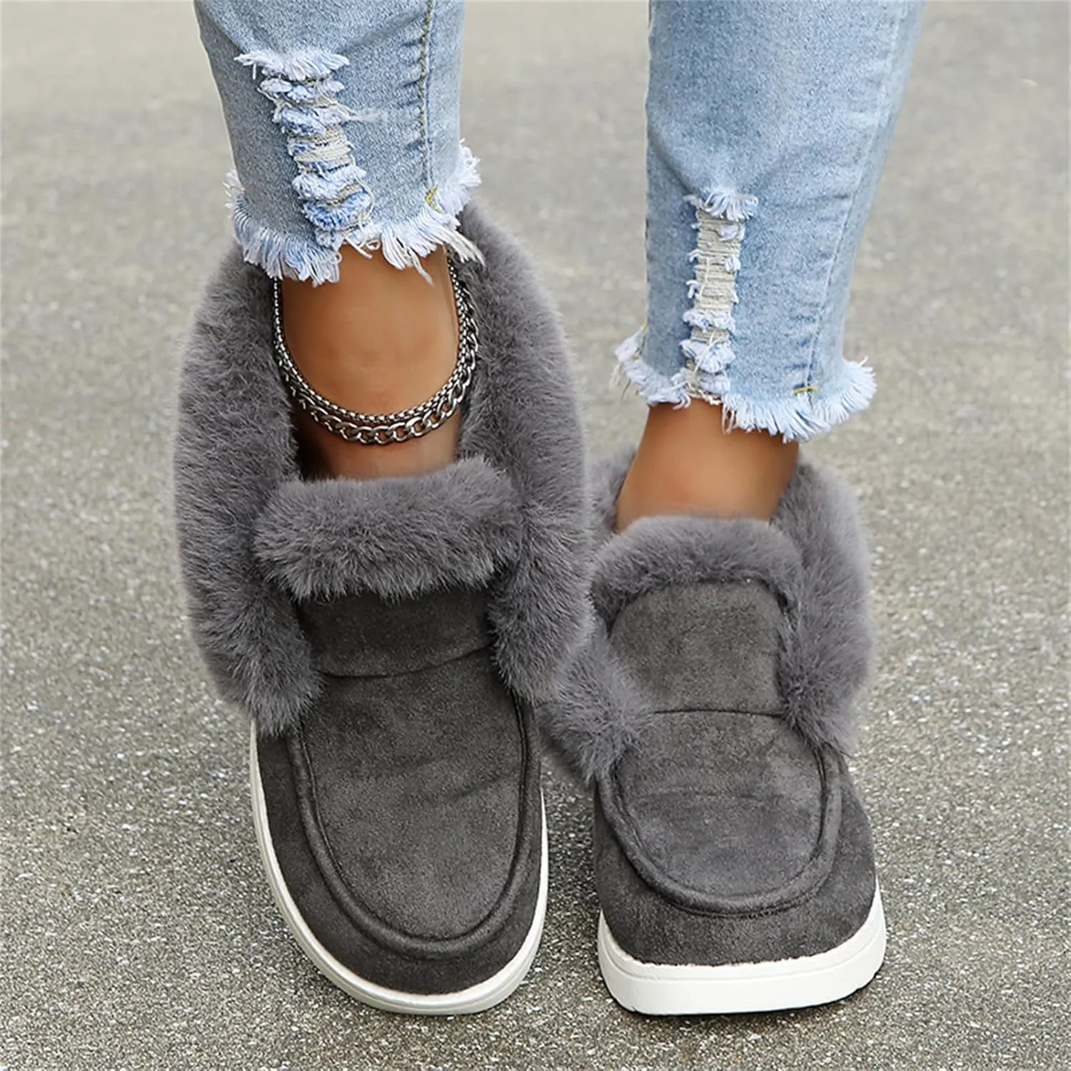Ladmiple Winter Boots For Women Warm Fur Lined Snow Boots Outdoor Ankle Booties Slip On Comfortable Fashion Loafers Shoes