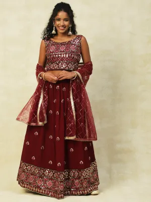 Maroon Georgette Lehenga With Embroidery