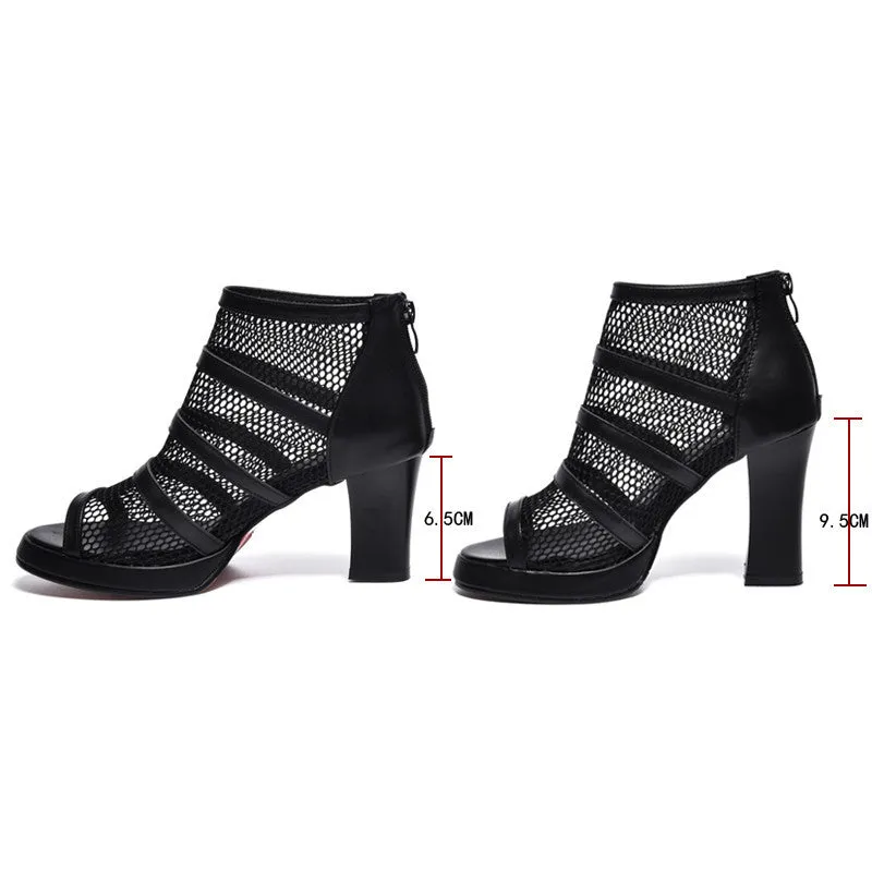 Mesh Platform High Heels With Thick Heels