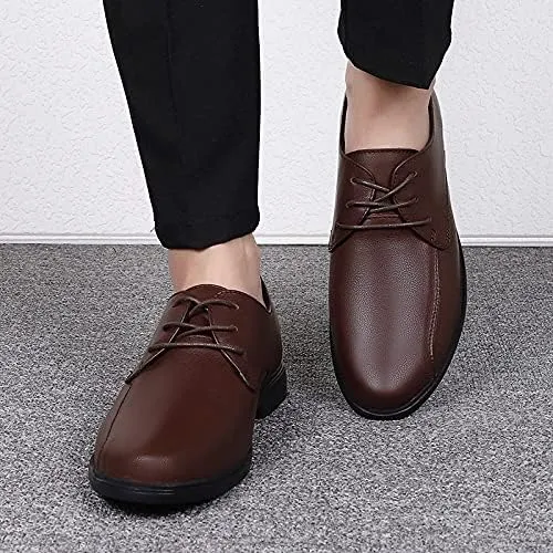 MWX Men's Leather Shoes Lace-Up Dress Comfort Formal Oxford Casual Flats Business Walking Shoes for Men