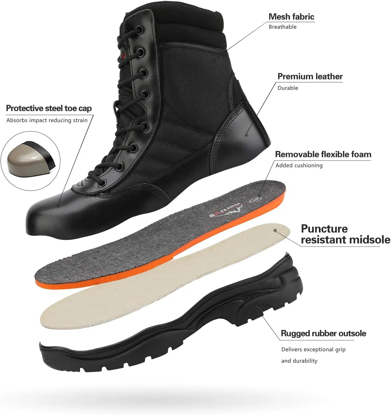 NORTIV 8 Steel Toe Boots for Men Safety Industrial & Construction Military Work Boots Slip Resistant ASTM F2413-18, TROOPER-STL