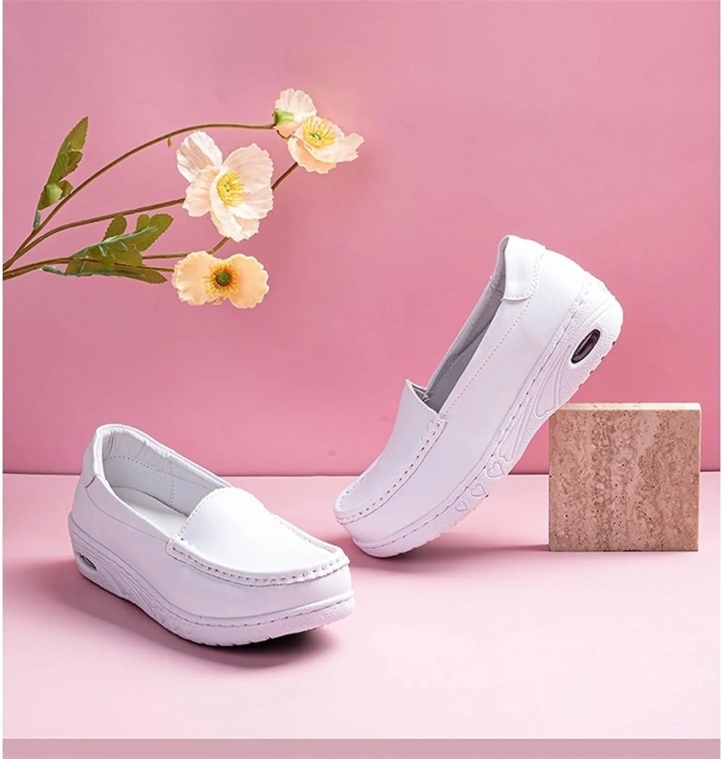 Nurse Shoes for Women, Slip On Lightweight White Slip Resistant Work Arch Support Dress Shoes Healthcare Comfort