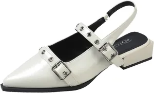 Optigard Slingback Buckle Flats for Women Closed Pointed Toe Low Heel Ballet Shoes Slip On Comfortable Dress Shoes