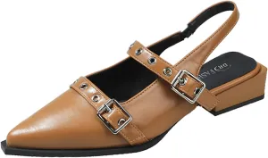 Optigard Slingback Buckle Flats for Women Closed Pointed Toe Low Heel Ballet Shoes Slip On Comfortable Dress Shoes