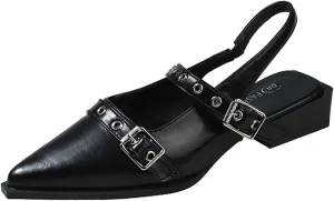 Optigard Slingback Buckle Flats for Women Closed Pointed Toe Low Heel Ballet Shoes Slip On Comfortable Dress Shoes