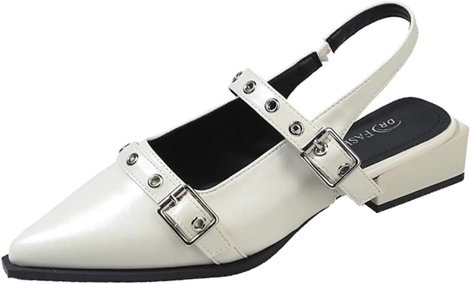 Optigard Slingback Buckle Flats for Women Closed Pointed Toe Low Heel Ballet Shoes Slip On Comfortable Dress Shoes