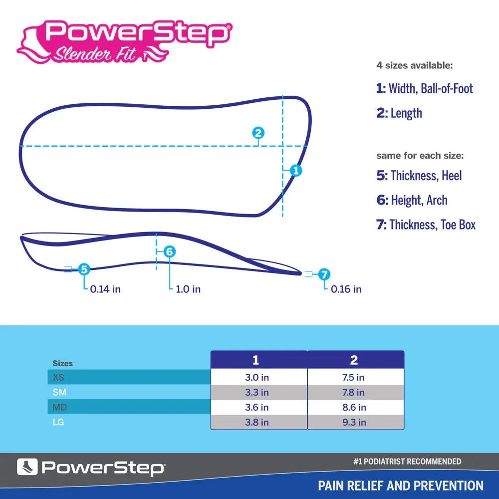 PowerStep SlenderFit 3/4 Insoles  Comfort for Fashion Shoes