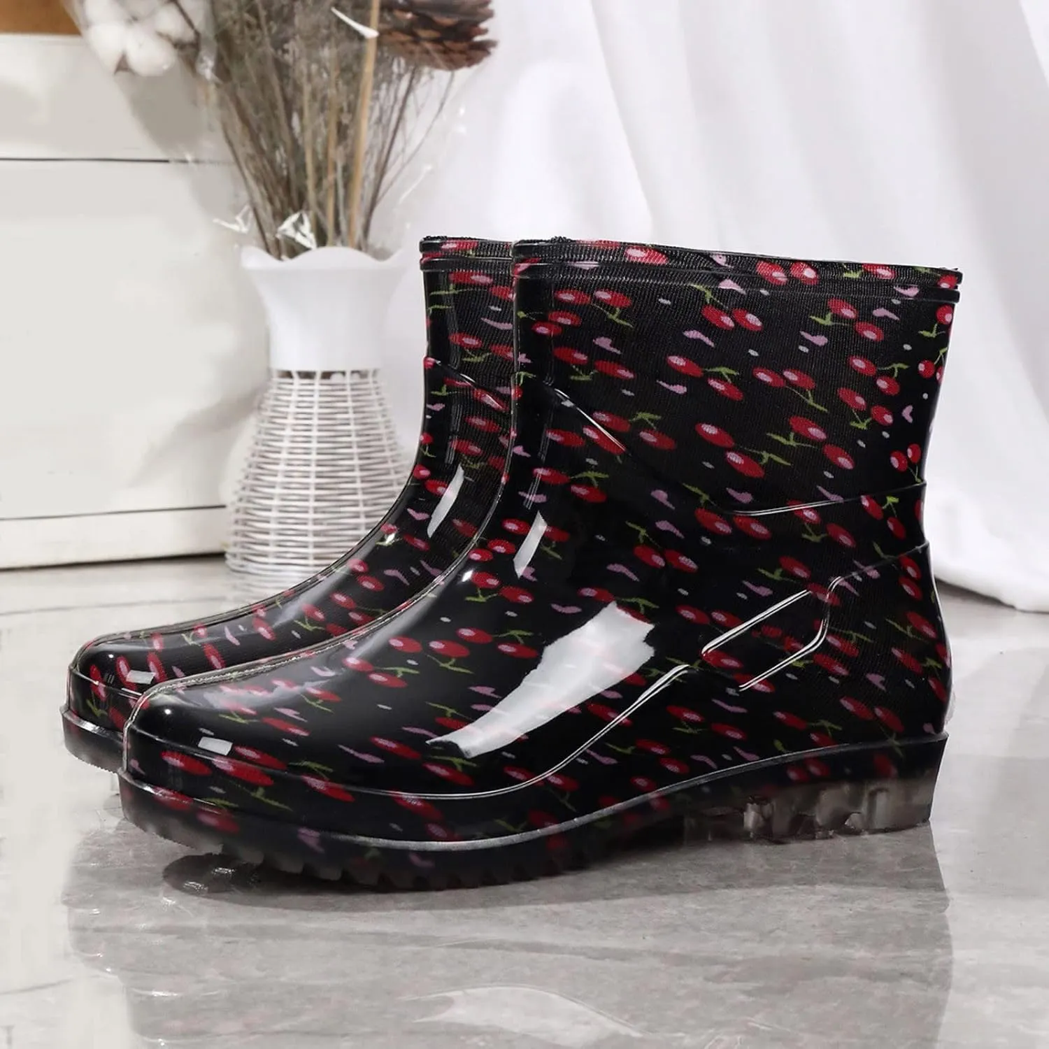 Rain Boots Women Short Cute Women Rain Boots Wide Calf Lightweight Waterproof Fall Slip On Garden Outdoor Shoes