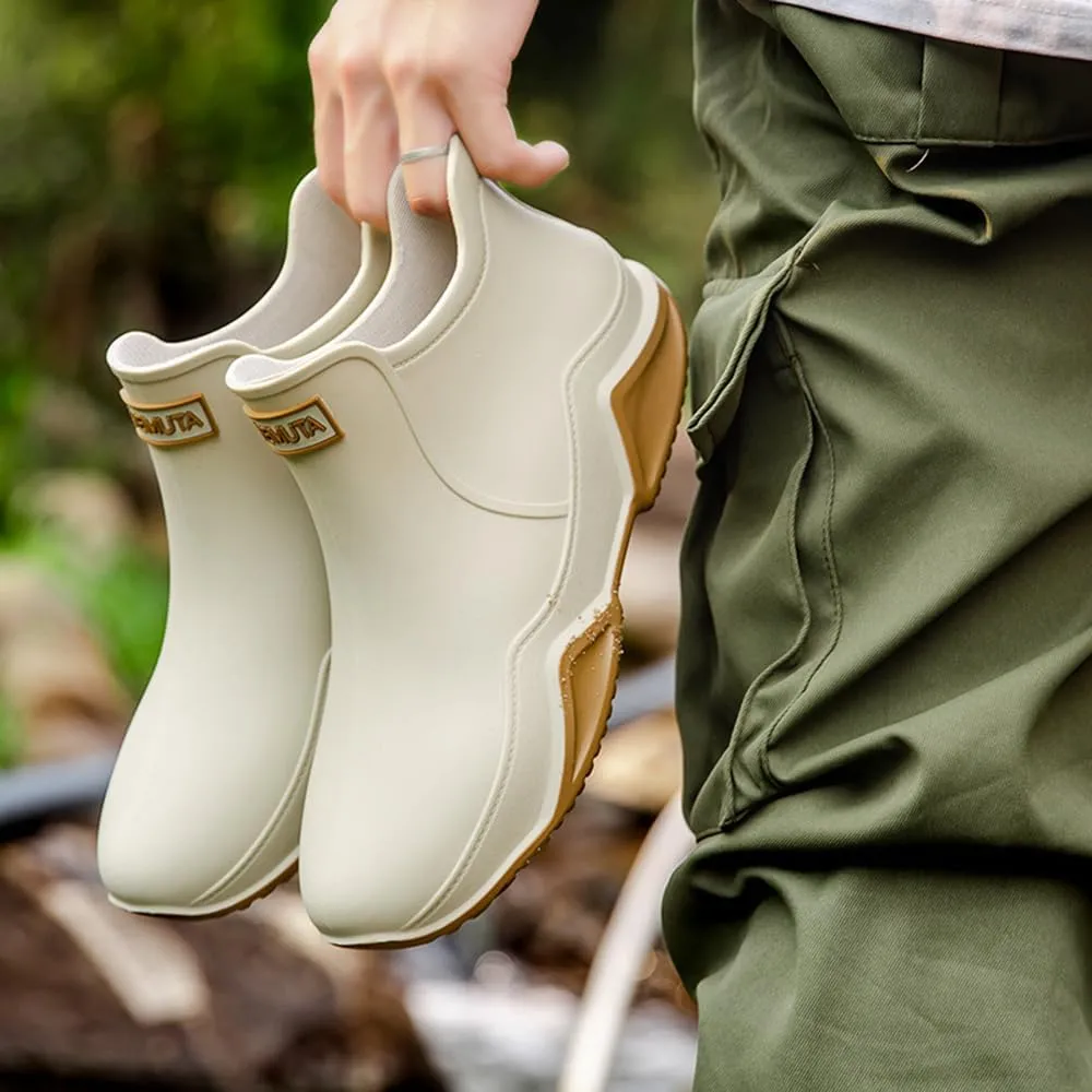 Rojeam Womens Mens Rain Boots Waterproof Rubber Chelsea Shoes Outdoor Walking Water Shoes Ankle Boots