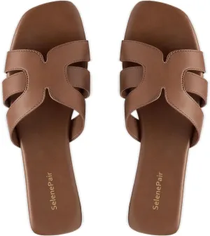 SelenePair Women's Fashion Flat Sandals Square Toe Slip On Dress Summer Slides