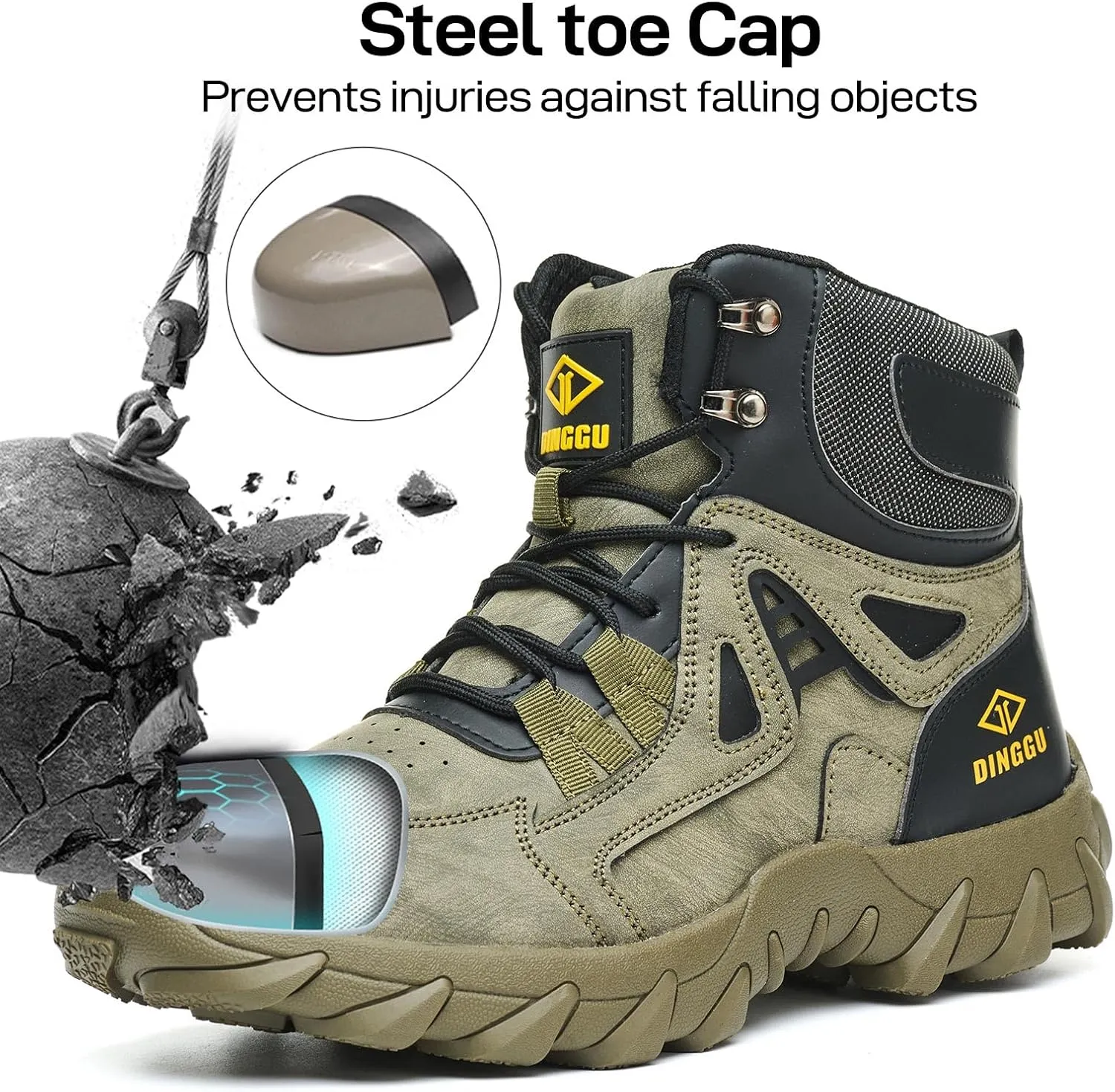 Steel Toe Boots for Men Safety Work Boots ComfortableIndestructible Industrial & Construction Shoes Mens Composite Toe Boots
