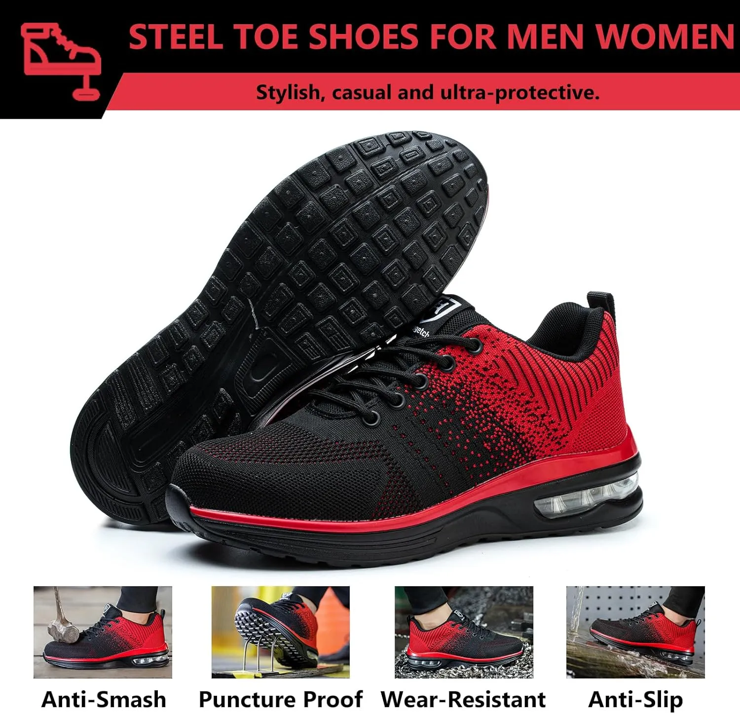 Steel Toe Shoes for Men Women Lightweight Comfortable Work Shoes Indestructible Slip Resistant Safety Shoes for Construction