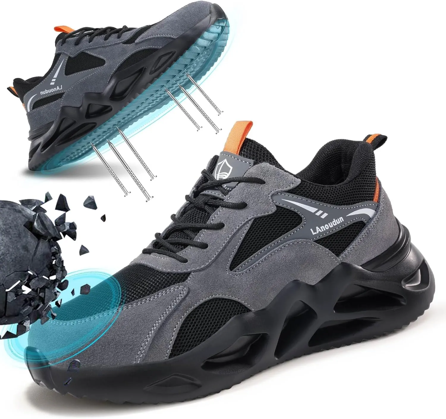 Steel Toe Shoes for Men Women Lightweight Work Shoes Comfortable Steel Toe Sneakers Indestructible Safety Sneakers Construction Tennis Shoe Smash Puncture Proof Unisex