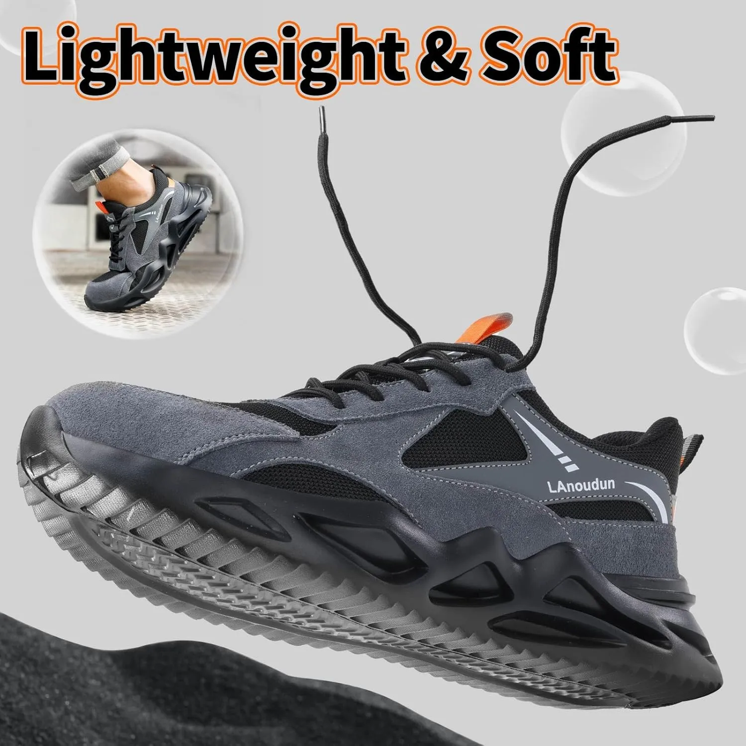 Steel Toe Shoes for Men Women Lightweight Work Shoes Comfortable Steel Toe Sneakers Indestructible Safety Sneakers Construction Tennis Shoe Smash Puncture Proof Unisex