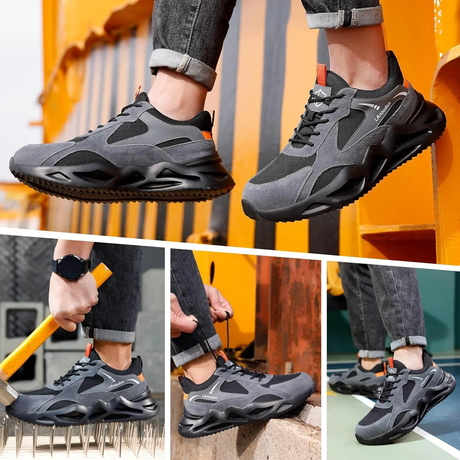 Steel Toe Shoes for Men Women Lightweight Work Shoes Comfortable Steel Toe Sneakers Indestructible Safety Sneakers Construction Tennis Shoe Smash Puncture Proof Unisex