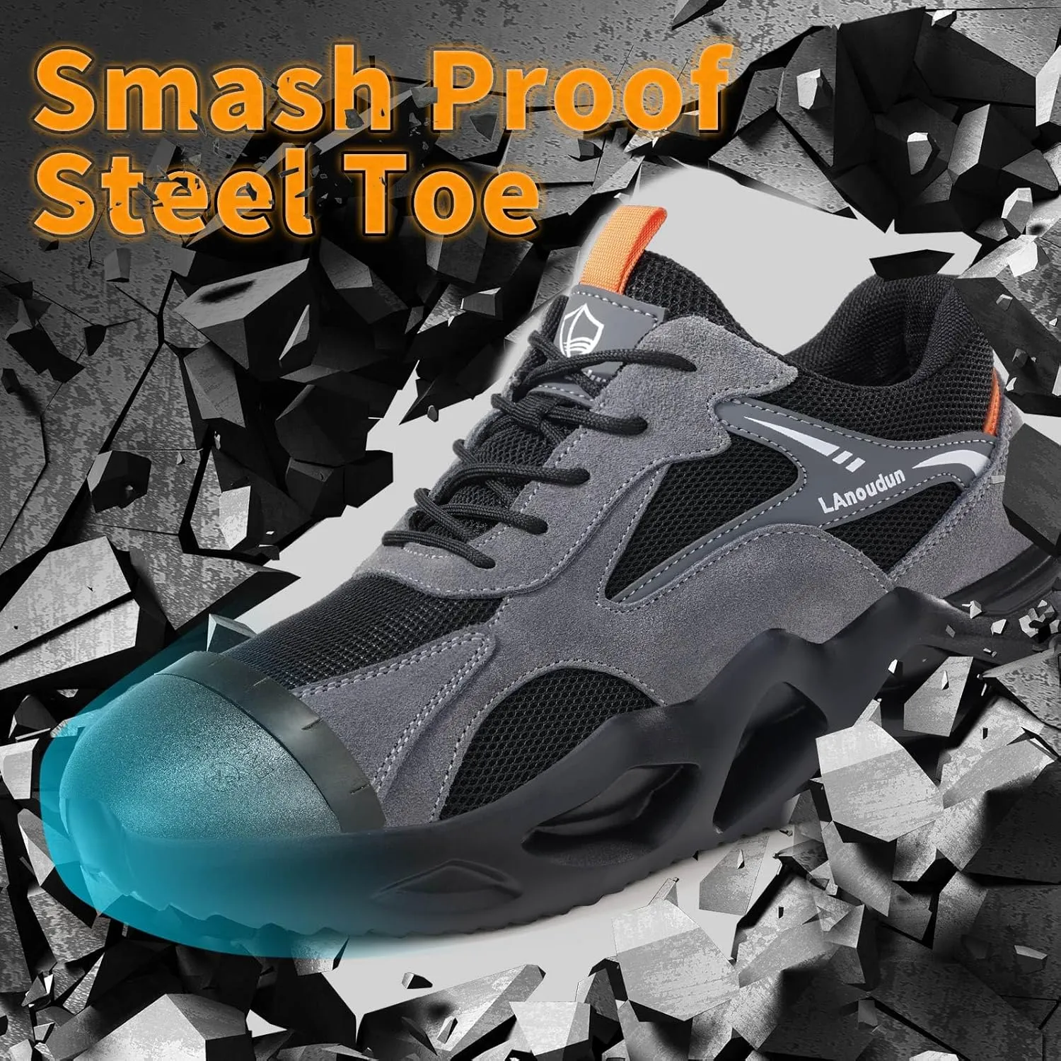 Steel Toe Shoes for Men Women Lightweight Work Shoes Comfortable Steel Toe Sneakers Indestructible Safety Sneakers Construction Tennis Shoe Smash Puncture Proof Unisex