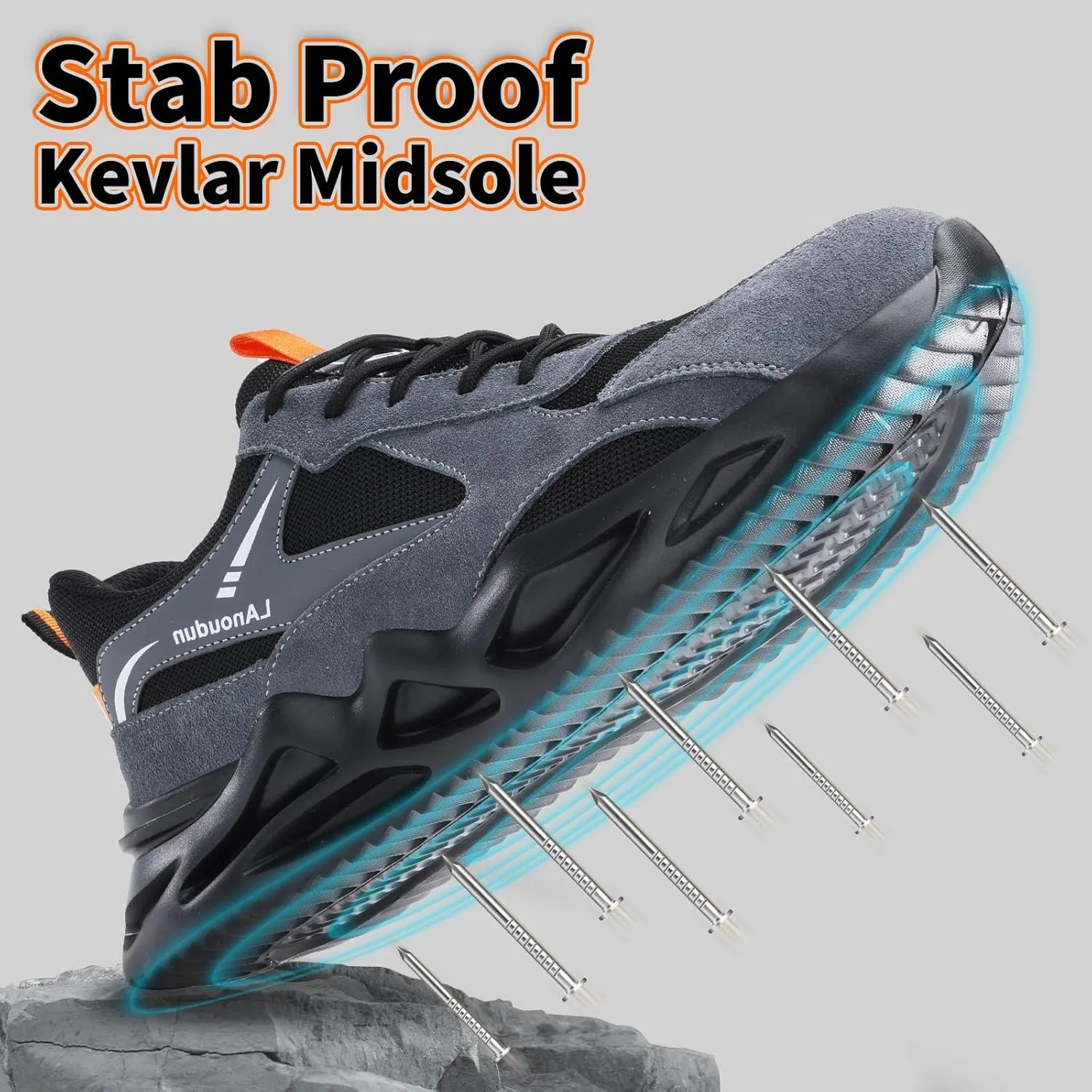 Steel Toe Shoes for Men Women Lightweight Work Shoes Comfortable Steel Toe Sneakers Indestructible Safety Sneakers Construction Tennis Shoe Smash Puncture Proof Unisex