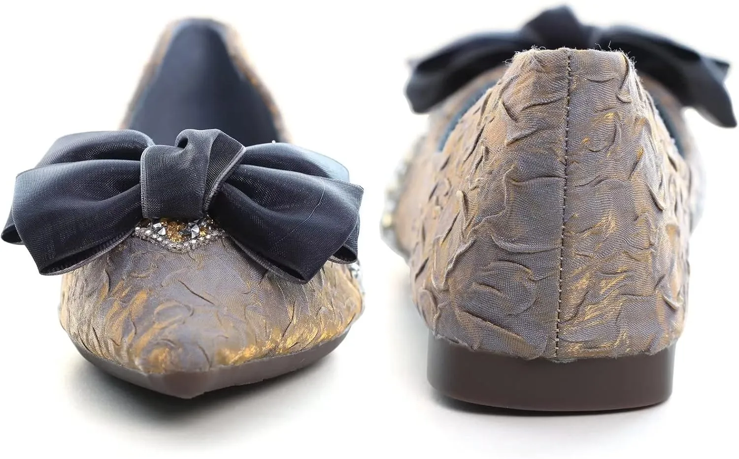 Stunner Bowknot Ballet Flats for Women Cute Bowtie Slip on Pointy Toe Rhinestone Dress Flat Shoes Loarfers