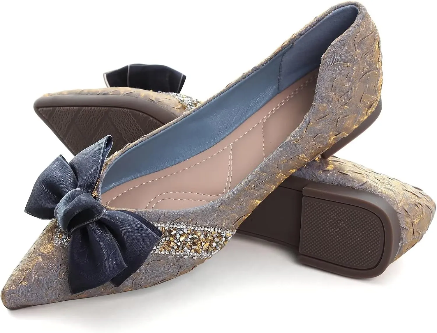 Stunner Bowknot Ballet Flats for Women Cute Bowtie Slip on Pointy Toe Rhinestone Dress Flat Shoes Loarfers