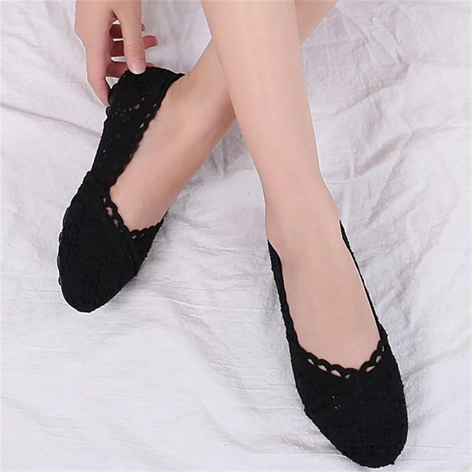 Stunner Women's Round Toe Flats Lace Hollow Breathable Slip on Flat Shoes