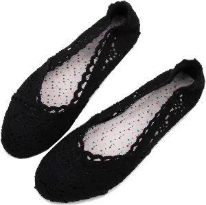 Stunner Women's Round Toe Flats Lace Hollow Breathable Slip on Flat Shoes
