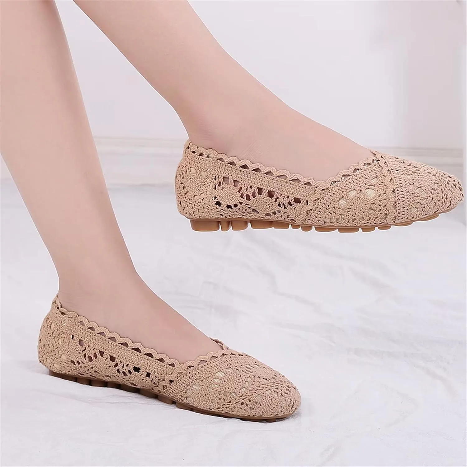 Stunner Women's Round Toe Flats Lace Hollow Breathable Slip on Flat Shoes