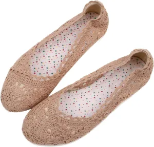 Stunner Women's Round Toe Flats Lace Hollow Breathable Slip on Flat Shoes