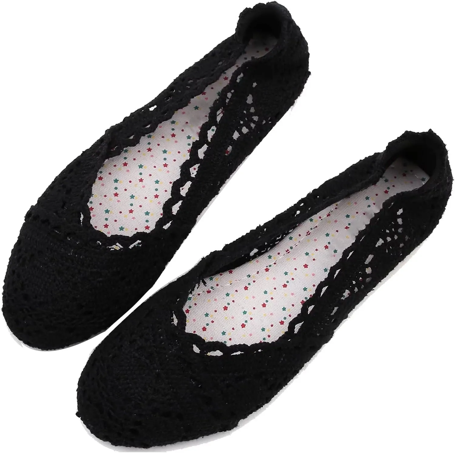 Stunner Women's Round Toe Flats Lace Hollow Breathable Slip on Flat Shoes