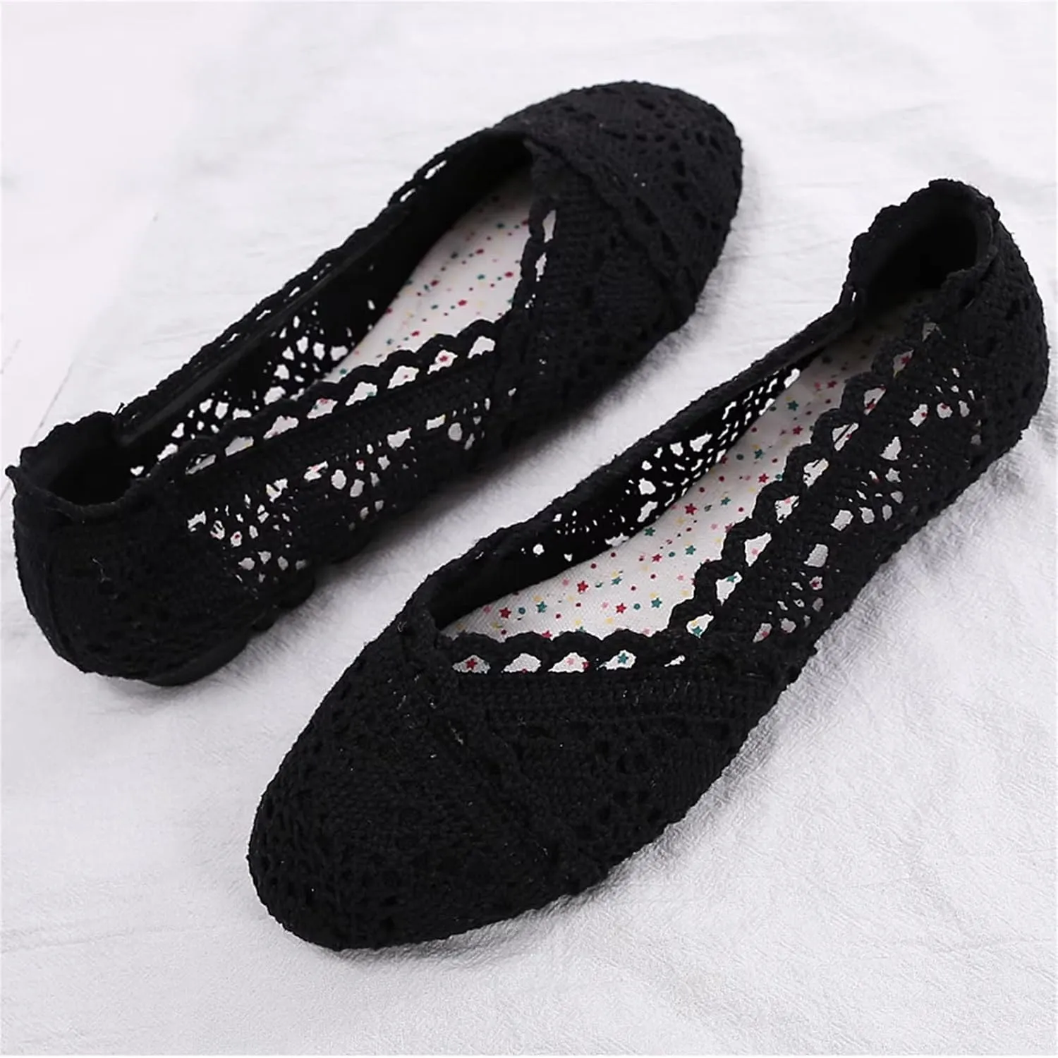 Stunner Women's Round Toe Flats Lace Hollow Breathable Slip on Flat Shoes